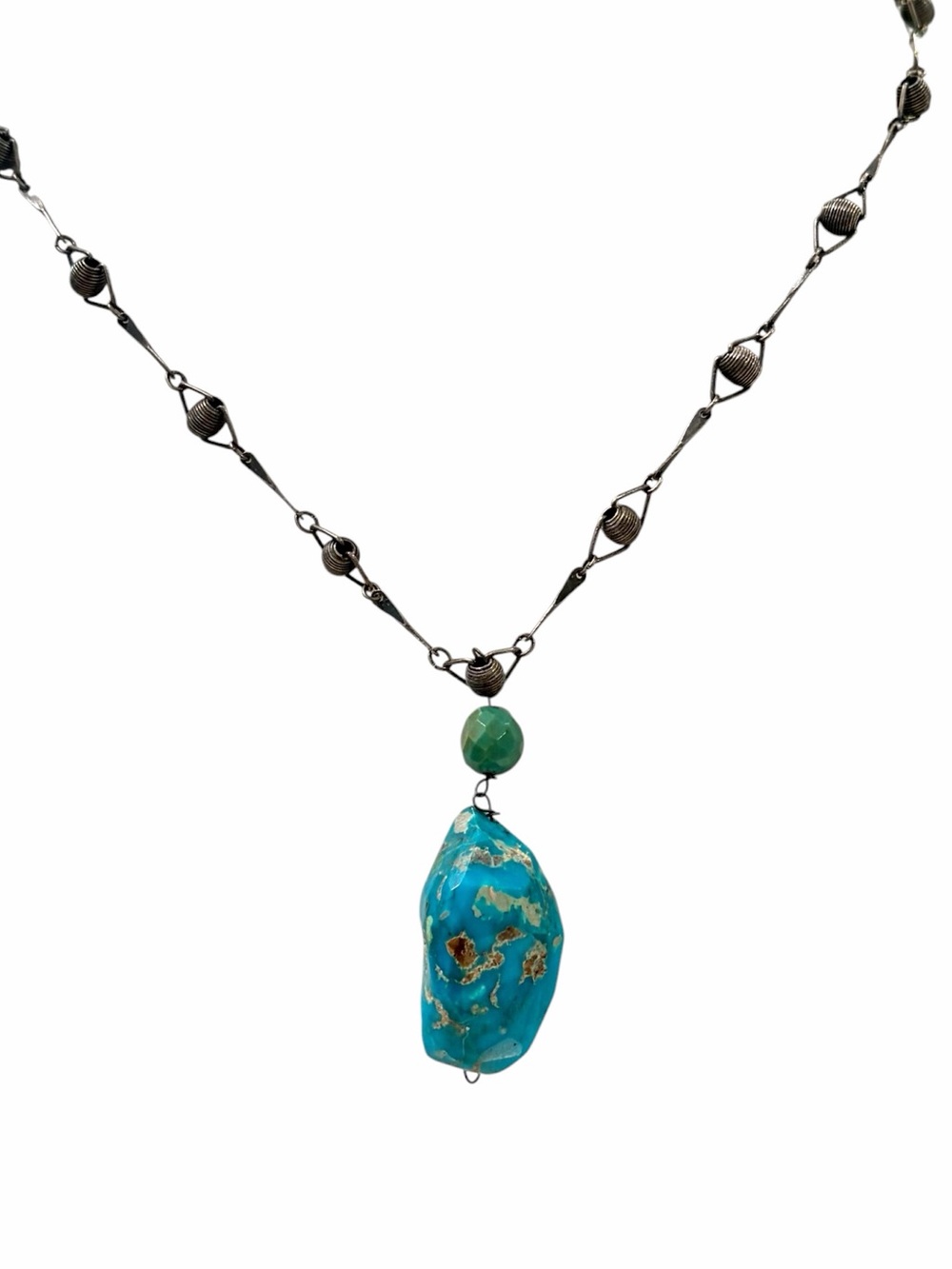 Vintage Southwestern Style Turquoise Nugget Pendant Necklace 16”